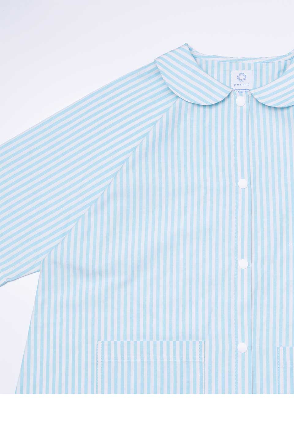 【P01】丸襟ストライプ院内着