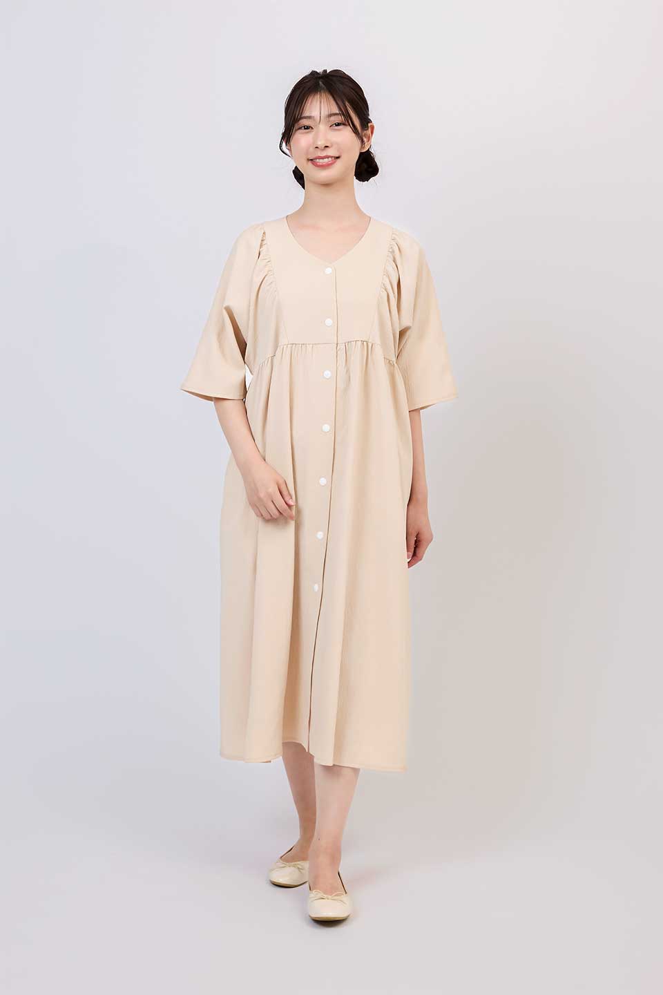 【P05】Vネックギャザー院内着