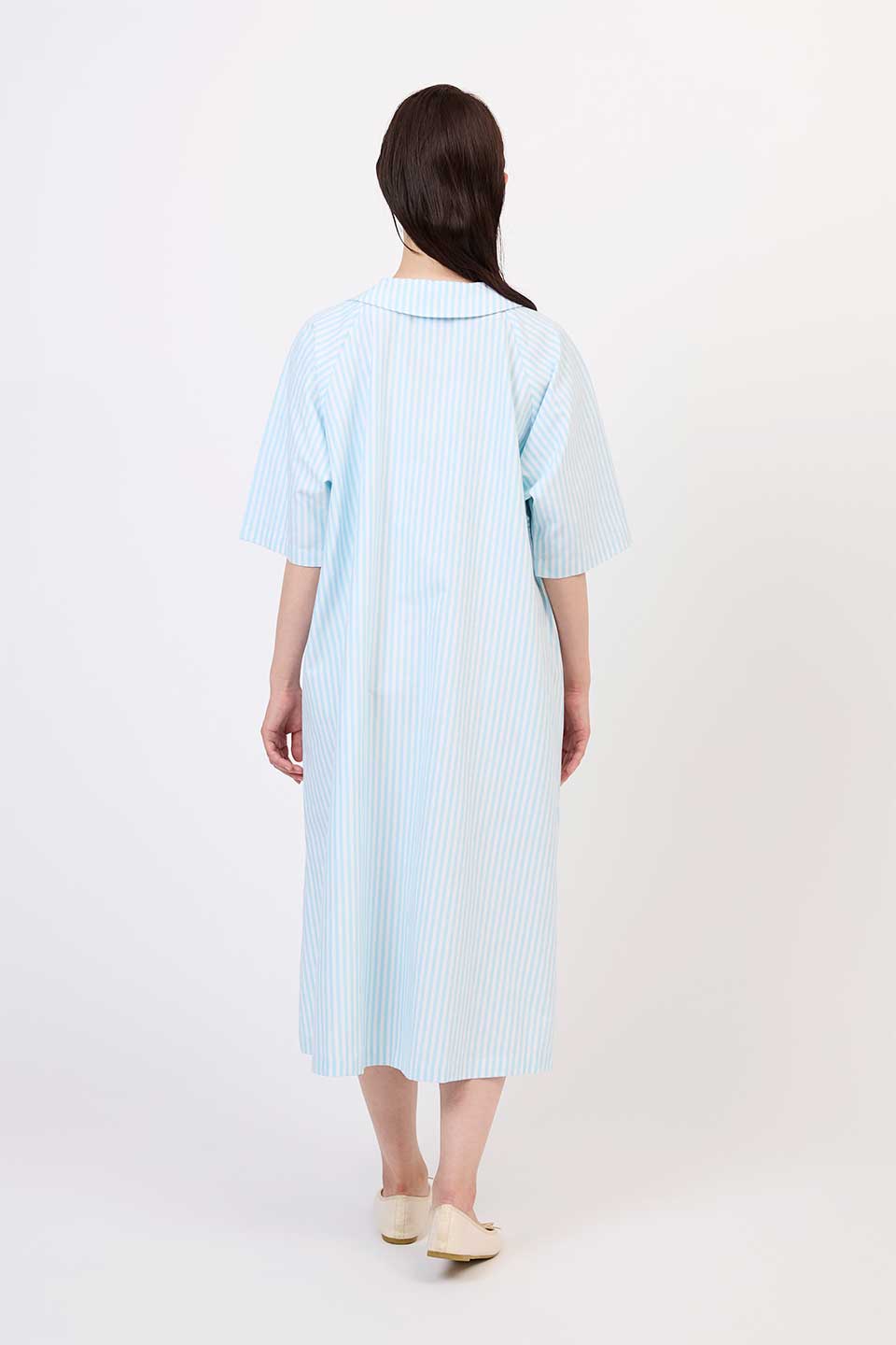 【P01】丸襟ストライプ院内着