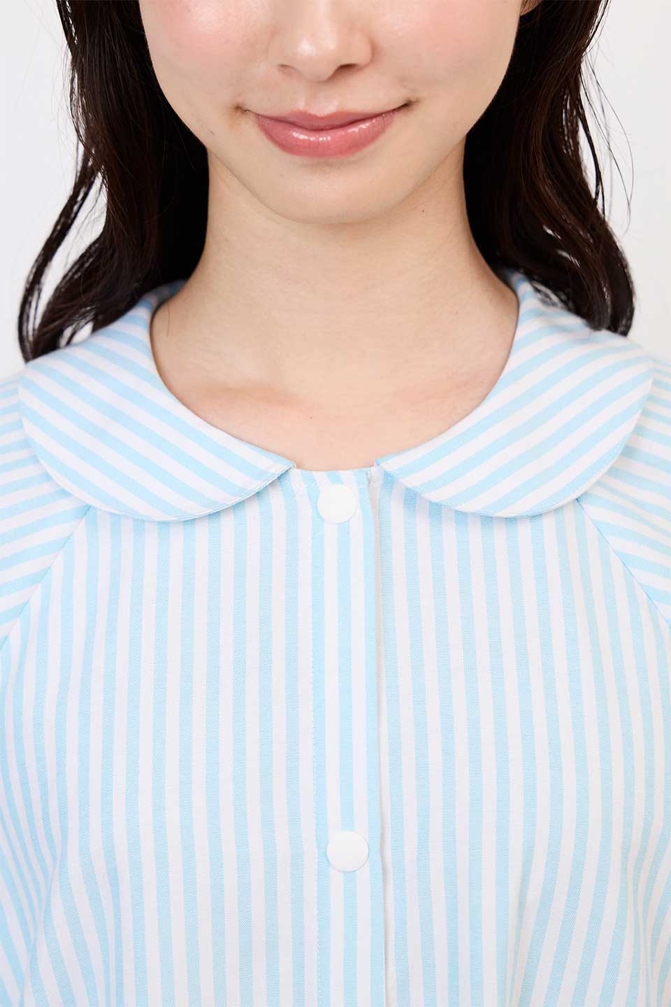 【P01】丸襟ストライプ院内着