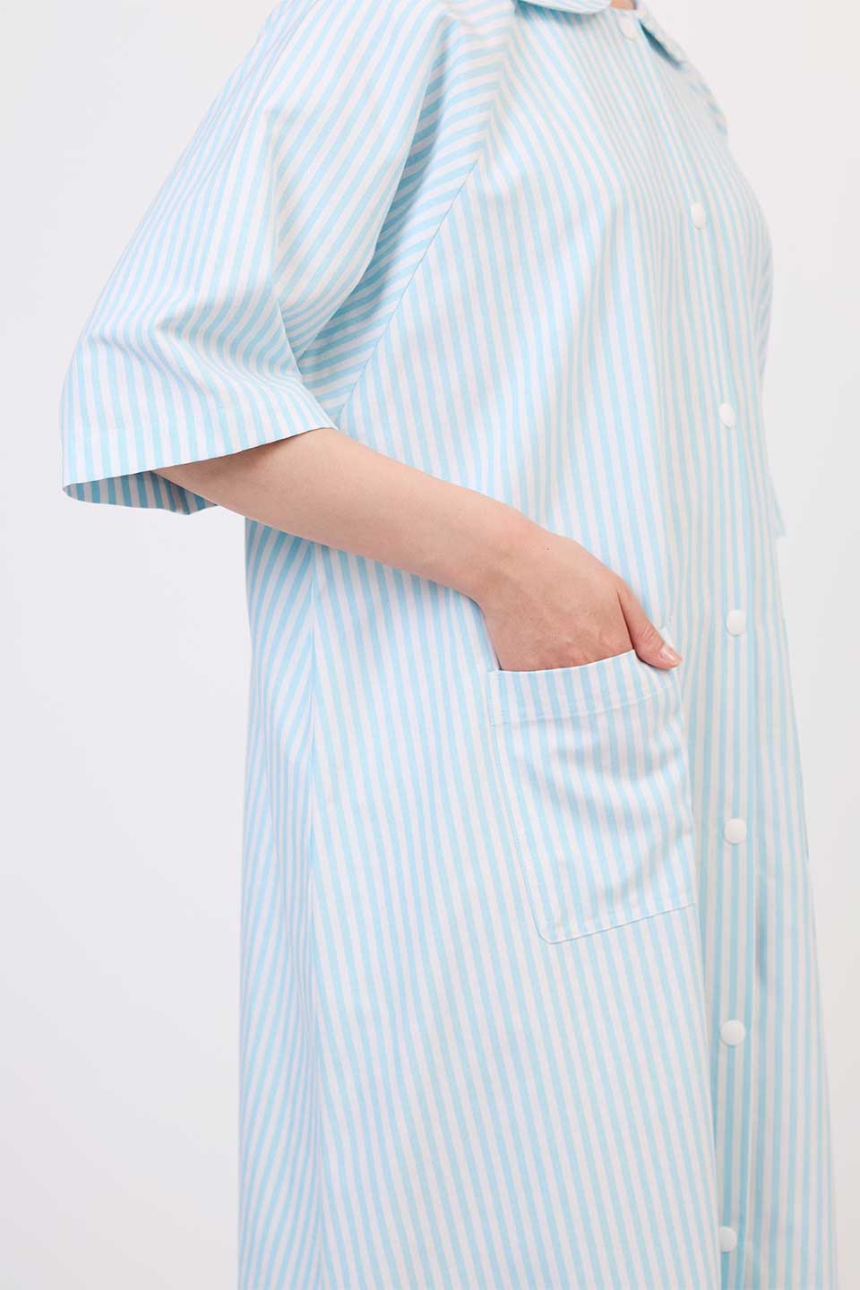 【P01】丸襟ストライプ院内着