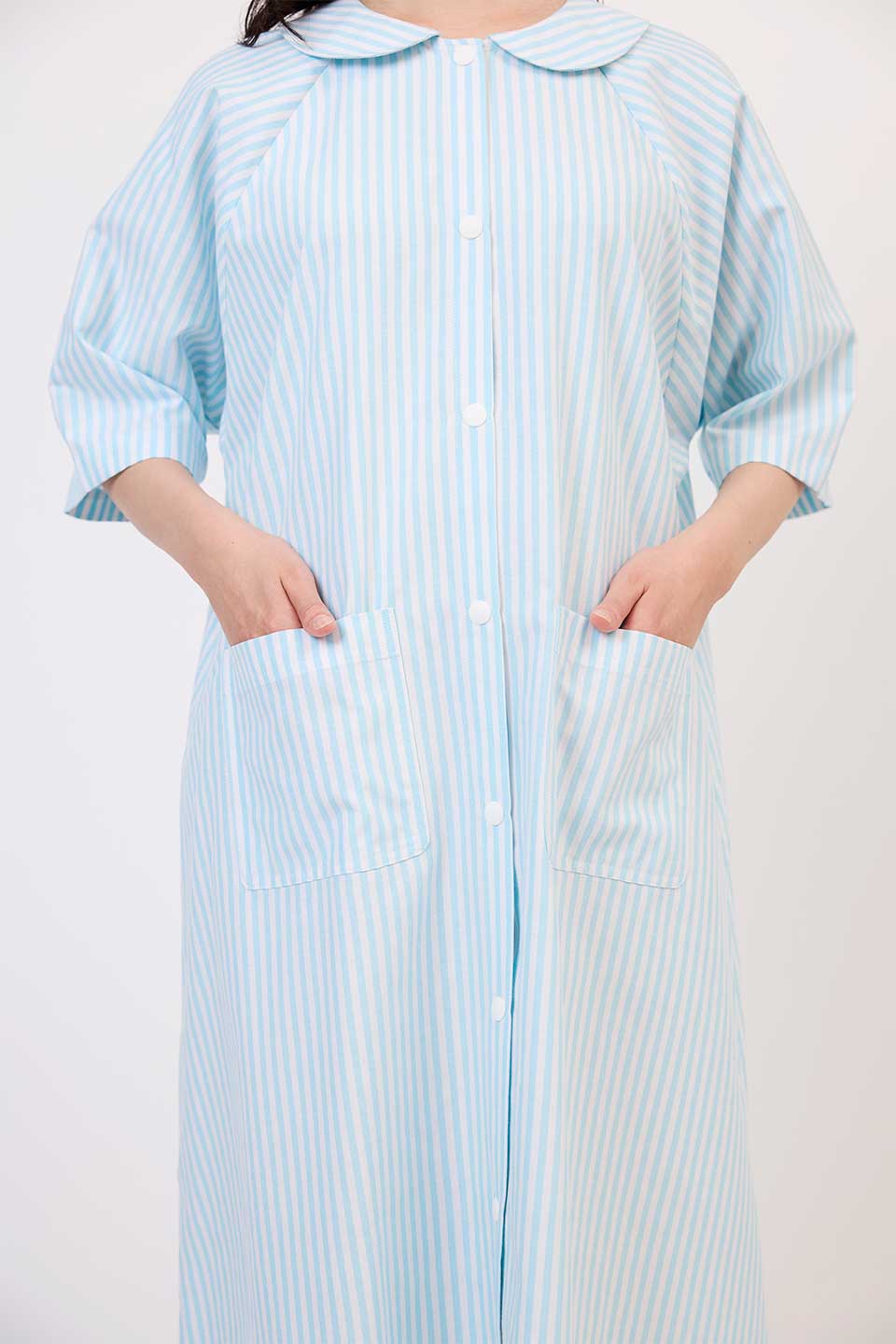 【P01】丸襟ストライプ院内着